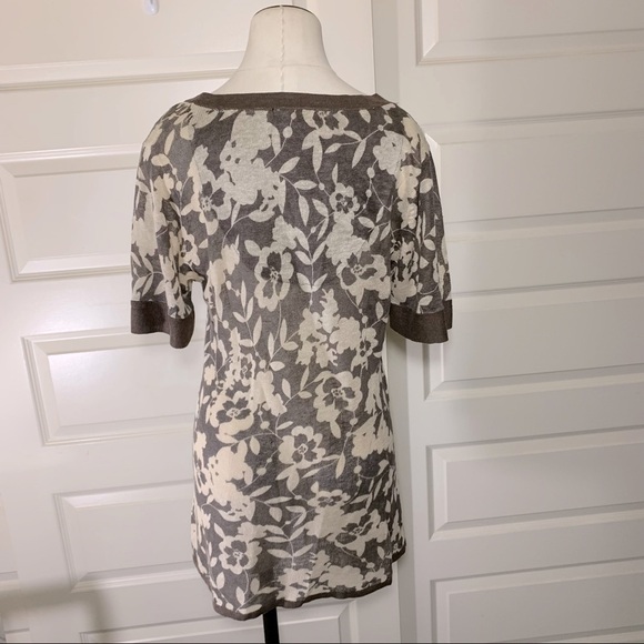 alexandra Bartlett Linen Knit Shirt Brown Floral Sz L Short Sleeves Earth Tone - Picture 7 of 10